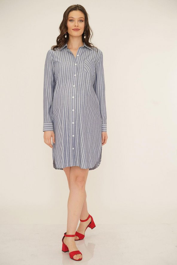 IŞŞIL 2559-Çizgili Viskon Hamile Tunik Gömlek - 2