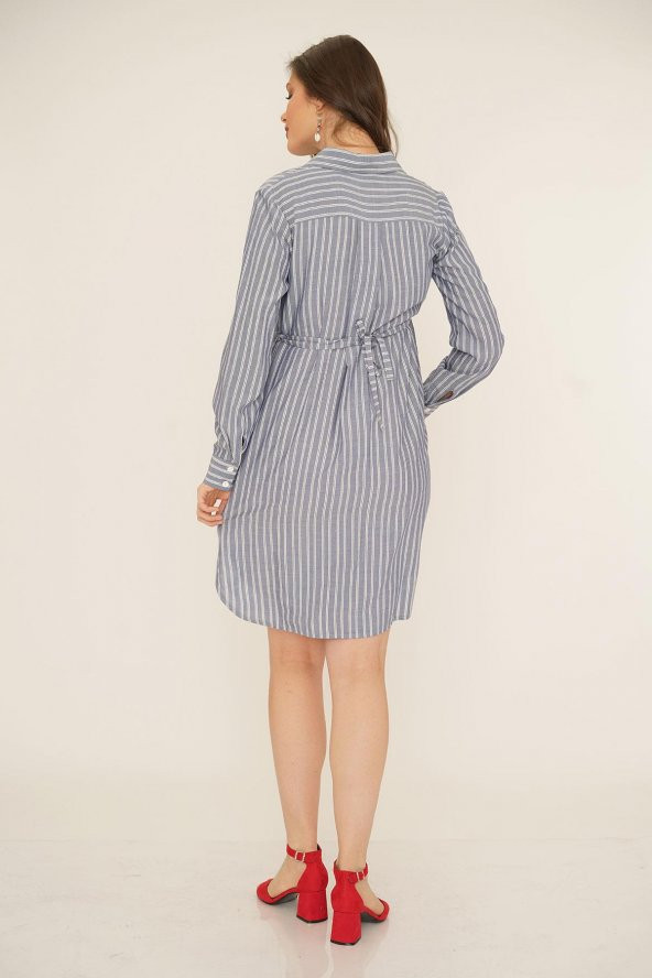 IŞŞIL 2559-Çizgili Viskon Hamile Tunik Gömlek - 4