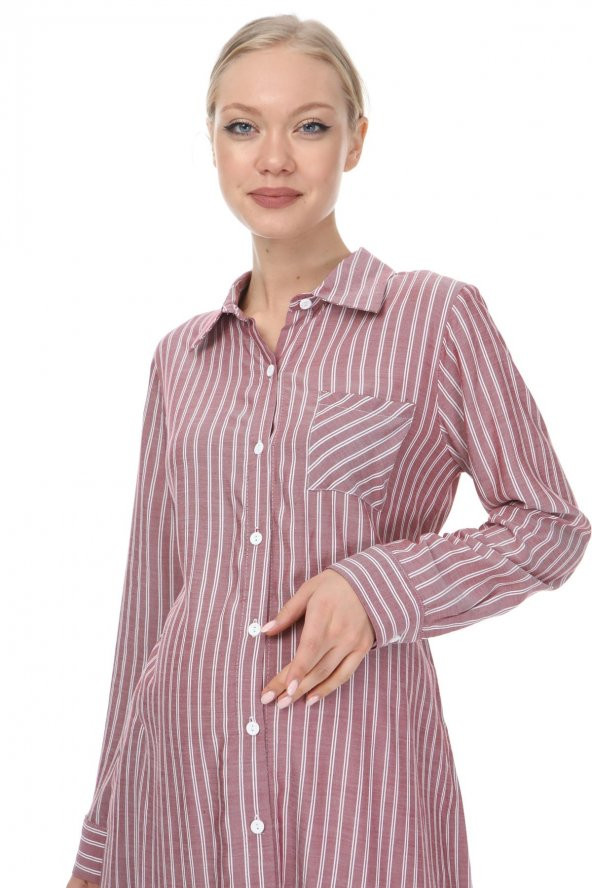 IŞŞIL 2559-Çizgili Viskon Hamile Tunik Gömlek - 5