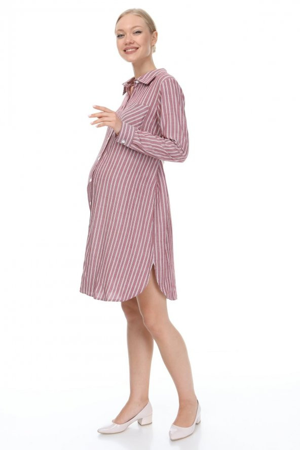 IŞŞIL 2559-Çizgili Viskon Hamile Tunik Gömlek - 7