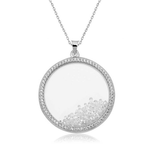 Gümüş Hareketli Taşlı Plaka Kolye - 2