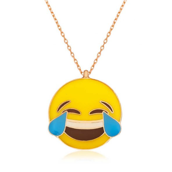 ​Gümüş Kahkaha Atan Emoji Bayan Kolye - 1