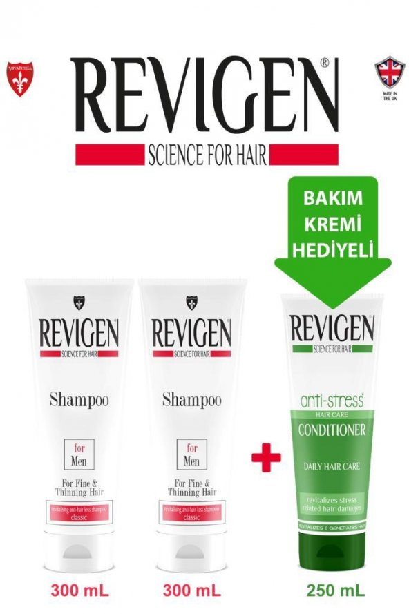 Revigen Şampuan For Men Classic 300 ml x2 + Bakım Kremi Hediye