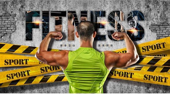 Yeşil Spor Salonu Gym Fıtness Wallpaper Özel Tasarım Duvar Kağıdı
