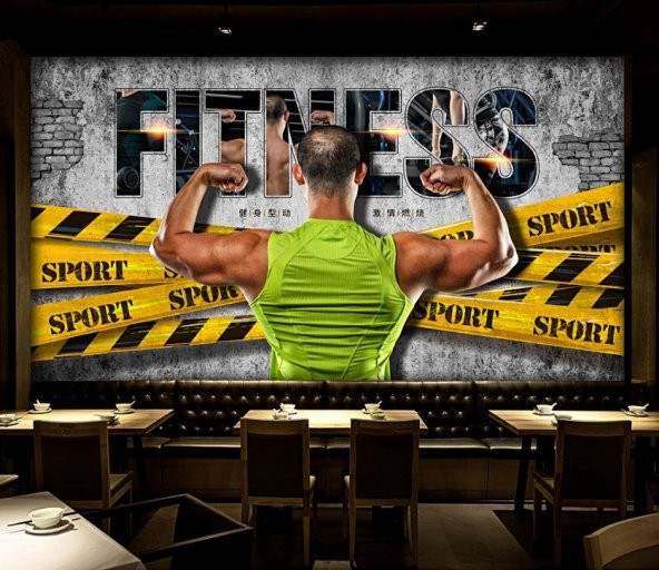 Yeşil Spor Salonu Gym Fıtness Wallpaper Özel Tasarım Duvar Kağıdı - 2