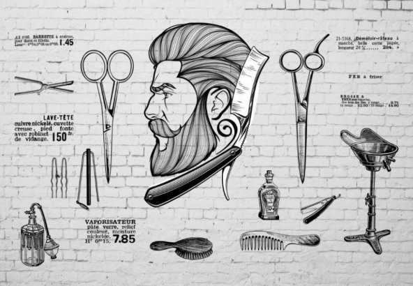 Erkek Berber Saç Sakal Ağda Graffiti Özel Tasarım Duvar Kağıdı - 2