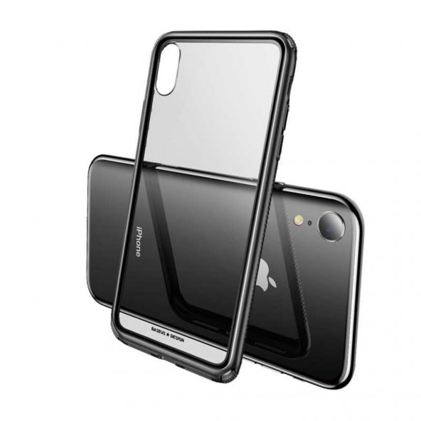 iPhone XR 6.1 Baseus Kenarları Silikon Cam Kılıf