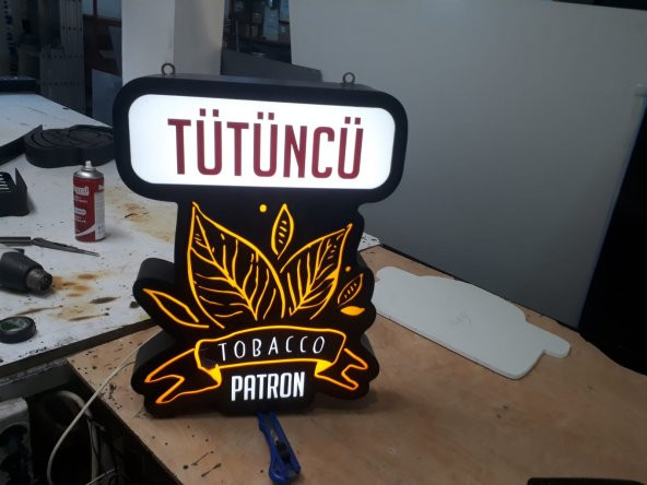 Tobacco Patron Yazılı Tabelası 3D LED Tabela Neon Etkili Işıklı Kutu Harf Tabela 30x45cm Pleksiglass - 2