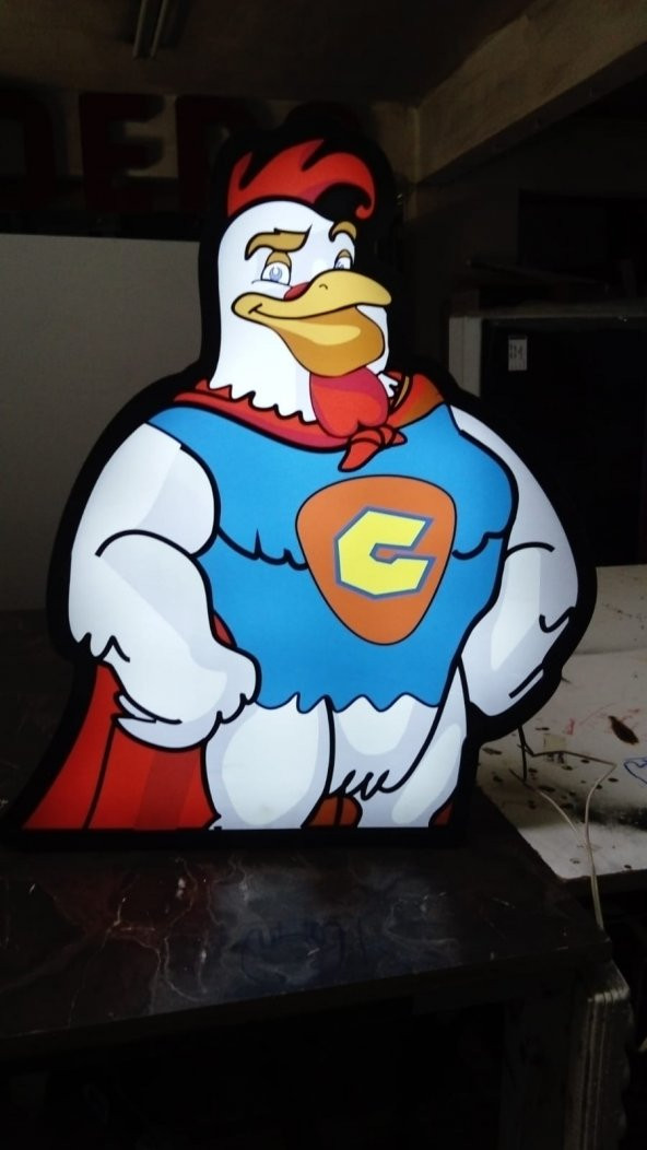 Chicken Tavuk Logo Tabelası 3D LED Tabela Neon Etkili Işıklı Kutu Harf Tabela 30x45cm Pleksiglass - 1
