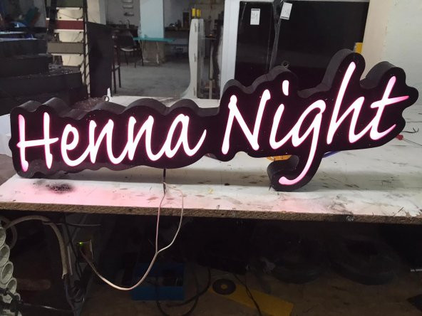 Henna Night Yazılı Tabelası 3D LED Tabela Neon Etkili Işıklı Kutu Harf Tabela 30x45cm Pleksiglass ürün görseli