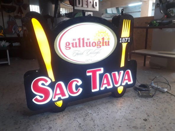 Güllüoğlu Sac Tava Tabelası 3D LED Tabela Neon Etkili Işıklı Kutu Harf Tabela 30x45cm Pleksiglass ürün görseli