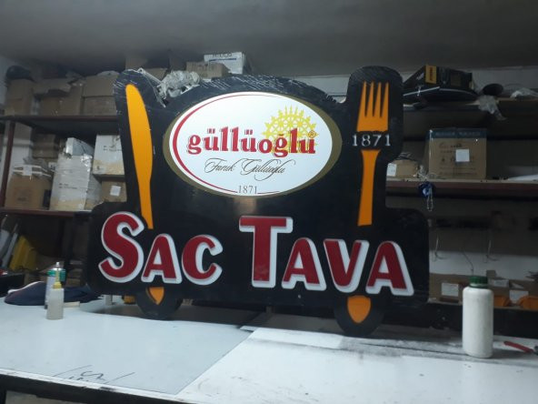 Güllüoğlu Sac Tava Tabelası 3D LED Tabela Neon Etkili Işıklı Kutu Harf Tabela 30x45cm Pleksiglass - Resim 2