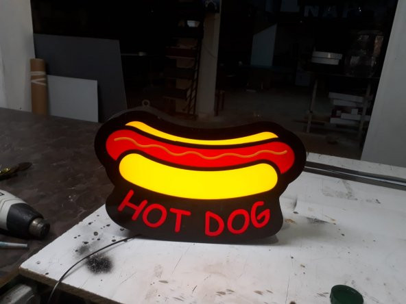 Hotdog Yazılı Sosisli Tabelası 3D LED Tabela Neon Etkili Işıklı Kutu Harf Tabela 30x45cm Pleksiglass ürün görseli