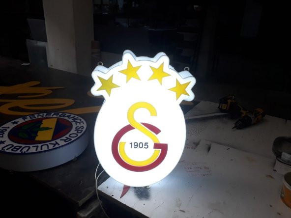 Galatasaray Logo Amblem Tabela 3D LED Tabela Neon Etkili Işıklı Kutu Harf Tabela 30x45cm Pleksiglass