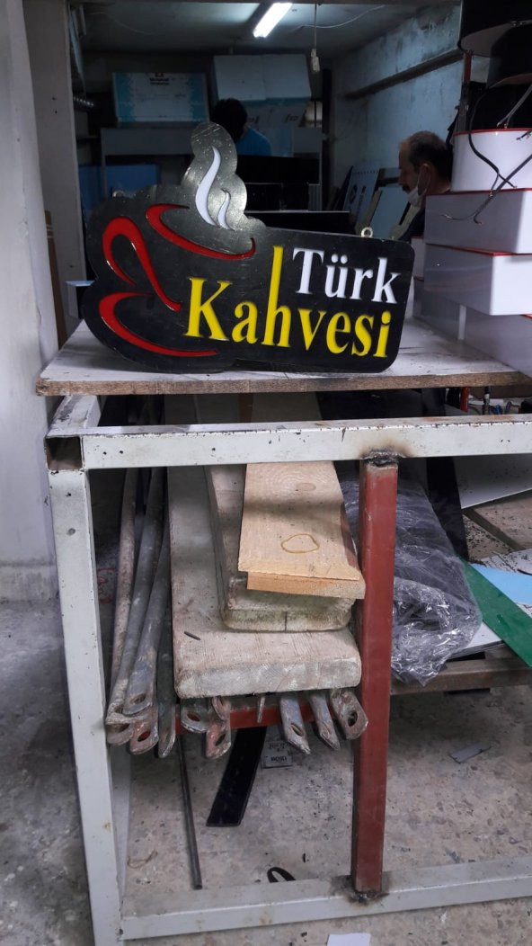 Türk Kahvesi Yazılı Tabelası 3D LED Tabela Neon Etkili Işıklı Kutu Harf Tabela 30x45cm Pleksiglass