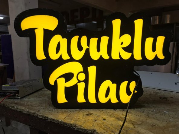 Tavuklu Pilav Yazılı Tabelası 3D LED Tabela Neon Etkili Işıklı Kutu Harf Tabela 30x45cm Pleksiglass