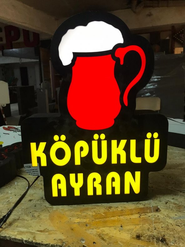 Köpüklü Ayran Resimli Tabelası 3D LED Tabela Neon Etkili Işıklı Kutu Harf Tabela 30x45cm Pleksiglass ürün görseli
