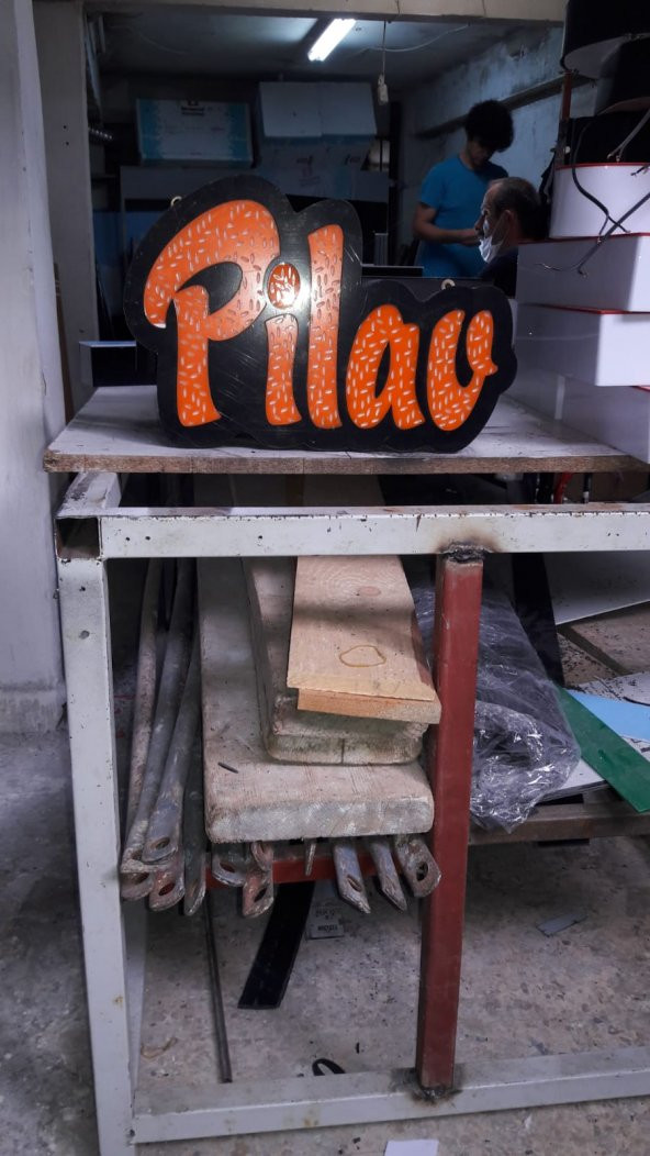 Pilav Yazılı Lokanta Tabelası 3D LED Tabela Neon Etkili Işıklı Kutu Harf Tabela 30x45cm Pleksiglass ürün görseli