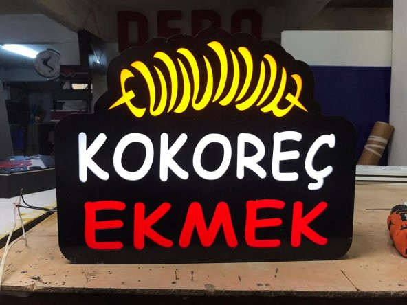 Kokoreç Ekmek Yazılı Tabelası 3D LED Tabela Neon Etkili Işıklı Kutu Harf Tabela 30x45cm Pleksiglass ürün görseli