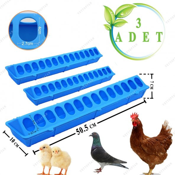 Civciv Bıldırcın Yemlik Keklik Tavuk Yemliği 50 Cm 3 Adet Plastik Sülün Hindi Ördek Kaz Yavruları