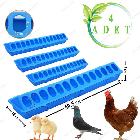 Civciv Bıldırcın Yemlik Keklik Tavuk Yemliği 50 Cm 4 Adet Plastik Sülün Hindi Ördek Kaz Yavruları