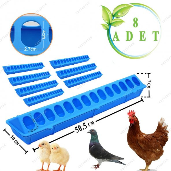 Civciv Bıldırcın Yemlik Keklik Tavuk Yemliği 50 Cm 8 Adet Plastik Sülün Hindi Ördek Kaz Yavruları