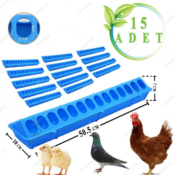 Civciv Bıldırcın Yemlik Keklik Tavuk Yemliği 50 Cm 15 Adet Plastik Sülün Hindi Ördek Kaz Yavruları