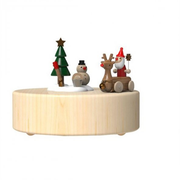 Wooderful Life Noel Baba ve Arabası Ahşap Müzik Kutusu - 1033219
