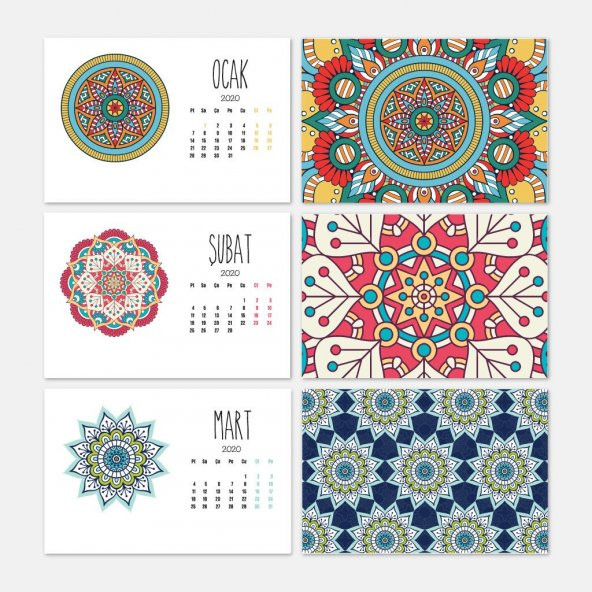 Mandala Renkli Yatay Tasarımlı Masa Takvimi - 2
