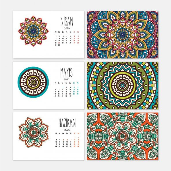 Mandala Renkli Yatay Tasarımlı Masa Takvimi - 3