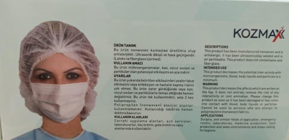 KALİTE KOZMAX Tek Kullanımlık Utrasonik Cerrahi Maske Burun Telli Mavi (( 50 Adet )) - 2
