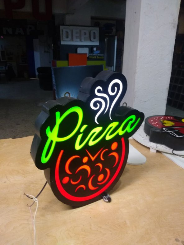 Pizza LED Tabelası 3D LED Tabela Neon Etkili Işıklı Kutu Harf Tabela 30x45cm Pleksiglass