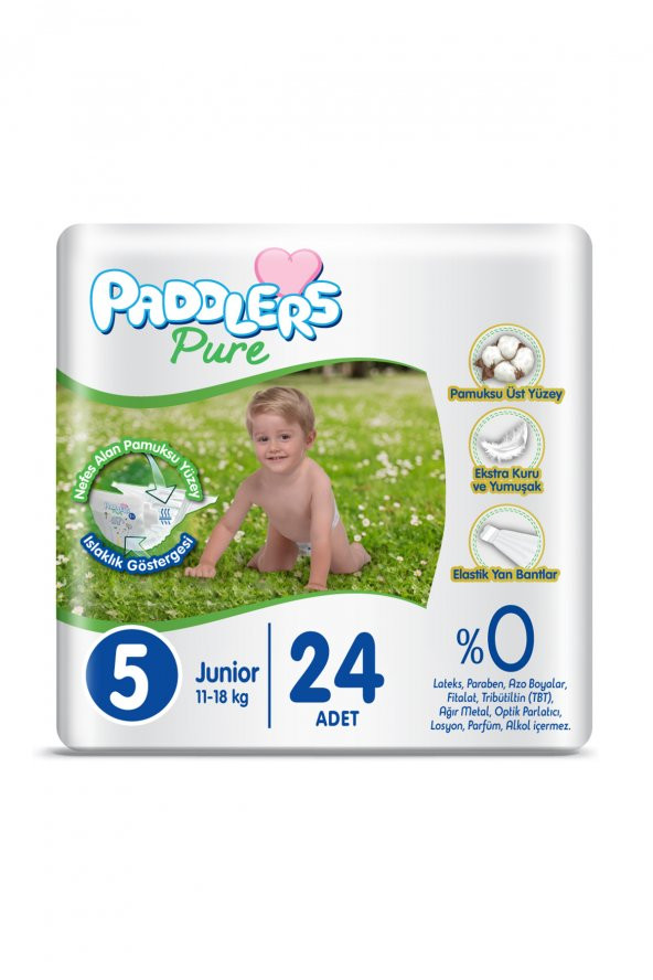 Paddlers Pure Bebek Bezi 5 Numara Junior 24 Adet (11-18 Kg) Eko Paket