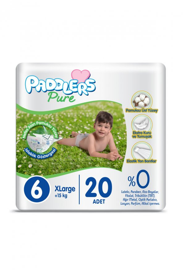 Paddlers Pure Bebek Bezi 6 Numara X-Large 20 Adet (15+Kg) Eko Paket