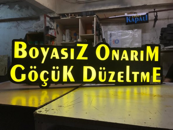 Oto Onarım Tamirci Tabelası 3D LED Tabela Neon Etkili Işıklı Kutu Harf Tabela 30x45cm Pleksiglass ürün görseli