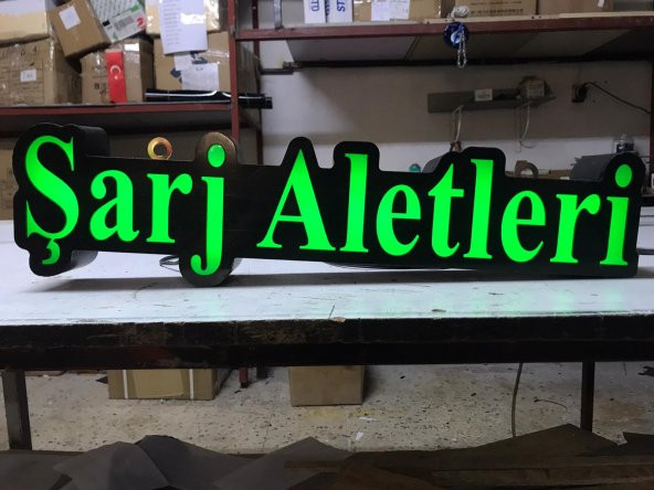Şarj Aletleri Yazılı Tabelası 3D LED Tabela Neon Etkili Işıklı Kutu Harf Tabela 30x45cm Pleksiglass