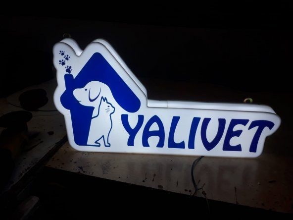 Yalıvet Veteriner Tabelası 3D LED Tabela Neon Etkili Işıklı Kutu Harf Tabela 30x45cm Pleksiglass ürün görseli