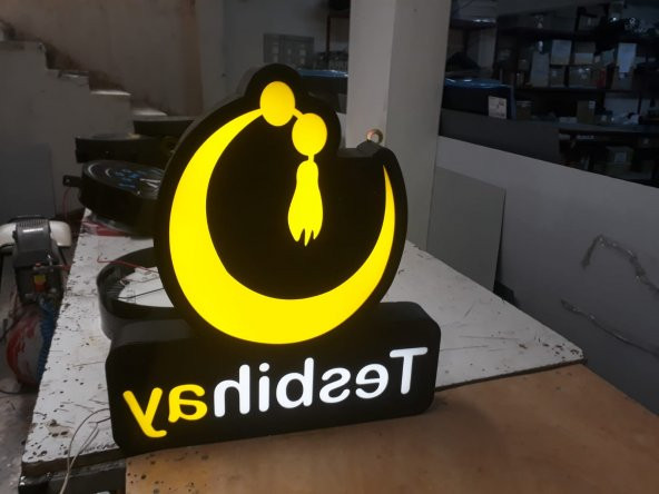 Tesbihay Tesbihçi Tabelası 3D LED Tabela Neon Etkili Işıklı Kutu Harf Tabela 30x45cm Pleksiglass ürün görseli