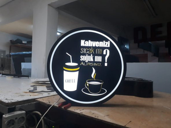 Kahve Yazılı Coffe Tabela 3D LED Tabela Neon Etkili Işıklı Kutu Harf Tabela 30x45cm Pleksiglass