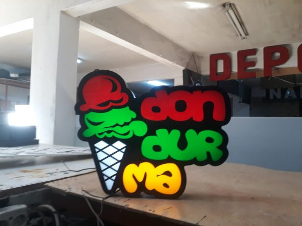 Dondurma Yazılı Görsel Tabela 3D LED Tabela Neon Etkili Işıklı Kutu Harf Tabela 30x45cm Pleksiglass