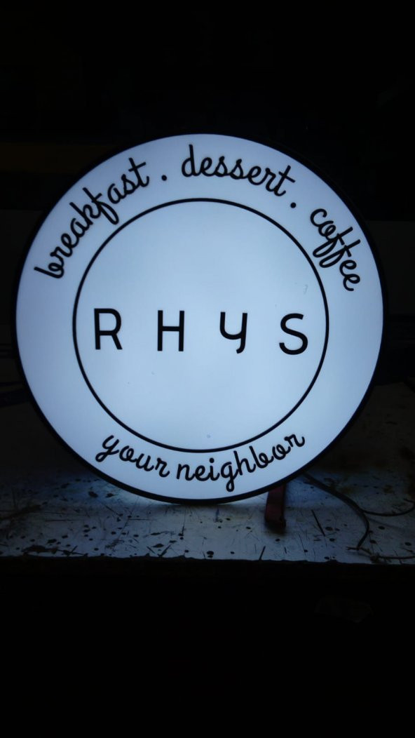 Rhys Breakfast Cafe Tabela 3D LED Tabela Neon Etkili Işıklı Kutu Harf Tabela 30x45cm Pleksiglass