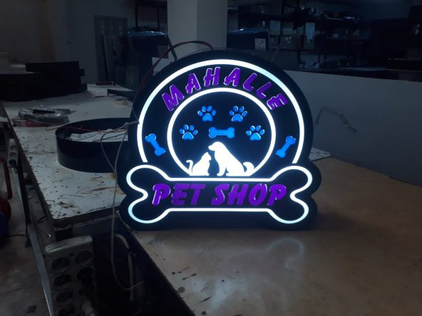 Mahalle Petshop Tabelası 3D LED Tabela Neon Etkili Işıklı Kutu Harf Tabela 30x45cm Pleksiglass ürün görseli