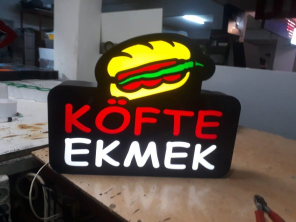 Köfte Ekmek Görselli Tabelası 3D LED Tabela Neon Etkili Işıklı Kutu Harf Tabela 30x45cm Pleksiglass ürün görseli