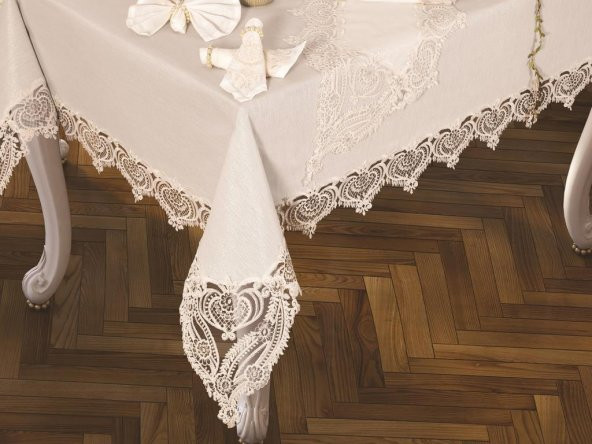 Rose Heart Masa Örtüsü 26 Parça Krem - Resim 2