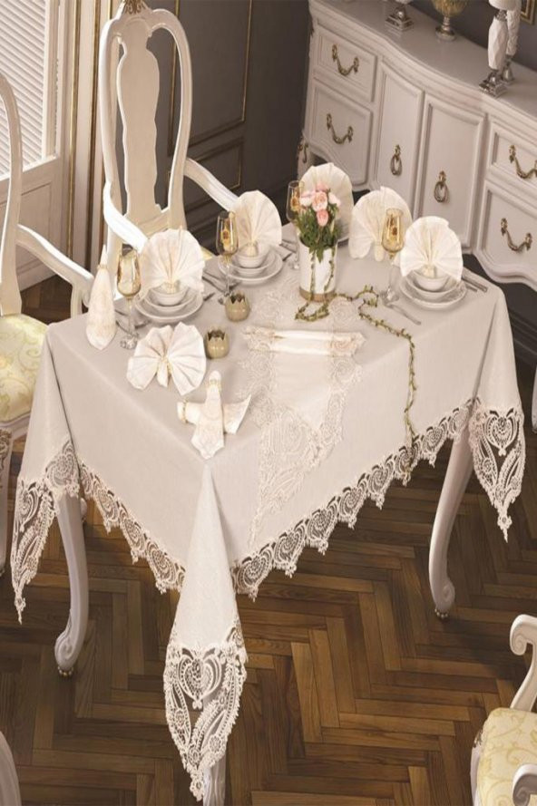 Rose Heart Masa Örtüsü 26 Parça Krem - Resim 4