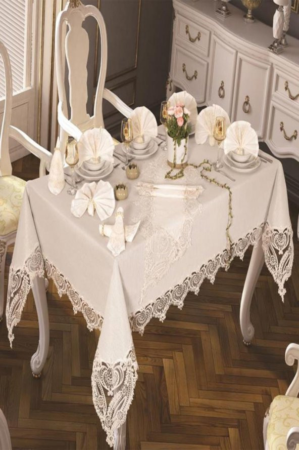 Rose Heart Masa Örtüsü 26 Parça Krem - Resim 5