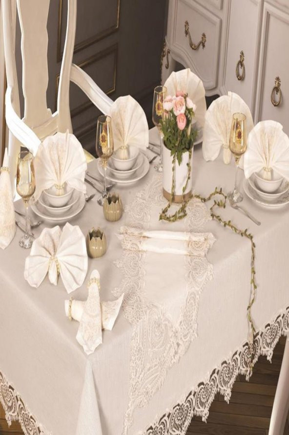 Rose Heart Masa Örtüsü 26 Parça Krem - Resim 6