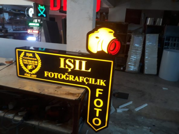 Işıl Fotoğrafçılık Tabelası 3D LED Tabela Neon Etkili Işıklı Kutu Harf Tabela 30x45cm Pleksiglass
