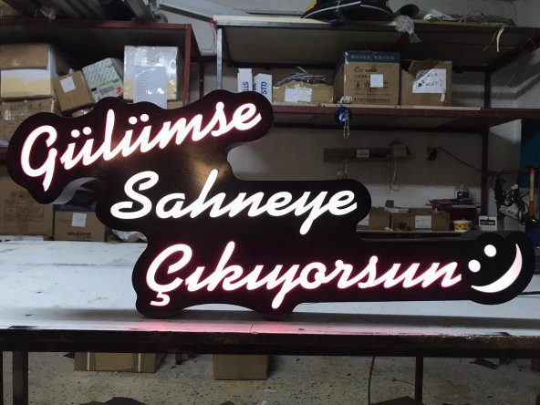 Kişiye Özel Yazılı Tabela 3D LED Tabela Neon Etkili Işıklı Kutu Harf Tabela 30x45cm Pleksiglass ürün görseli