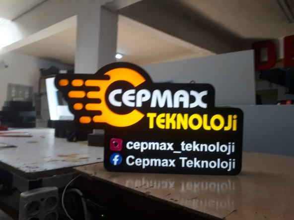 Cepmax Teknoloji Şirket Tabela 3D LED Tabela Neon Etkili Işıklı Kutu Harf Tabela 30x45cm Pleksiglass - 1